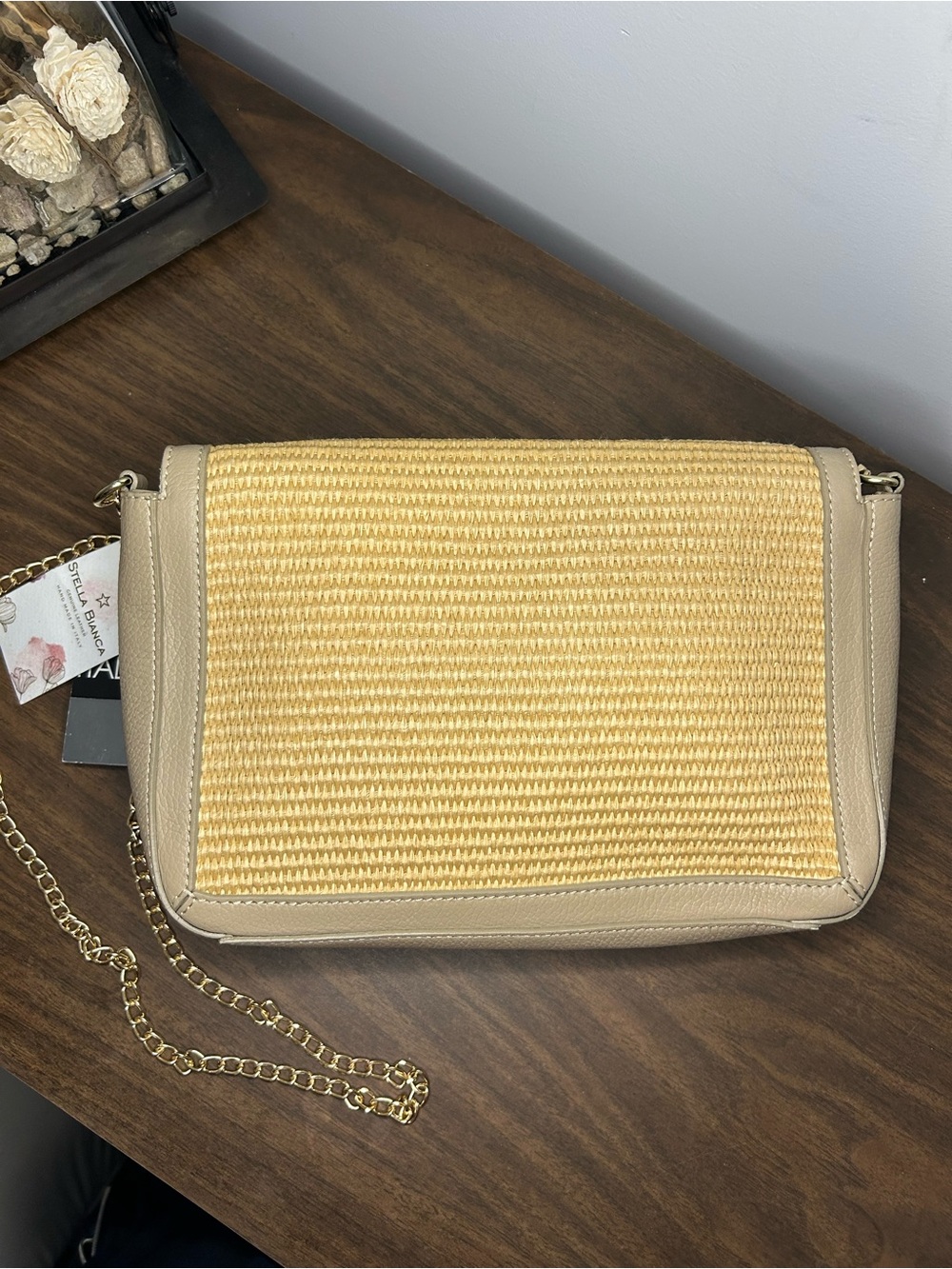 Stella Bianca NWT Cappuccino Genuine Leather Made in Italy Crossbody Purse